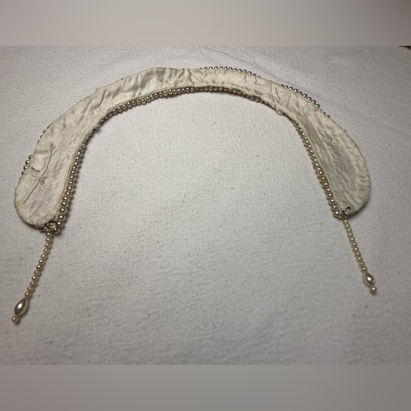 VTG Faux pearl collar necklace bugle bead leaf pattern satin back wedding formal - Picture 6 of 11